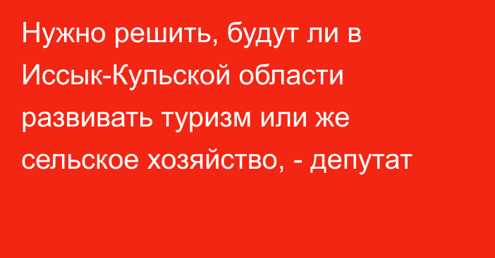 Нужно решить, будут ли в Иссык-Кульской области развивать туризм или же сельское хозяйство, - депутат