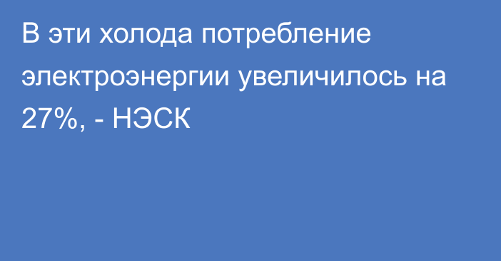 В эти холода потребление электроэнергии увеличилось на 27%, - НЭСК