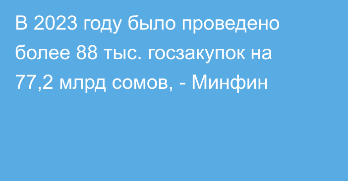 В 2023 году было проведено более 88 тыс. госзакупок на 77,2 млрд сомов, - Минфин