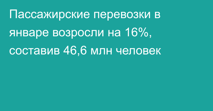 Пассажирские перевозки в январе возросли на 16%, составив 46,6 млн человек