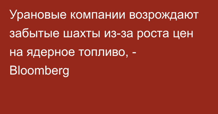 Урановые компании возрождают забытые шахты из-за роста цен на ядерное топливо, - Bloomberg