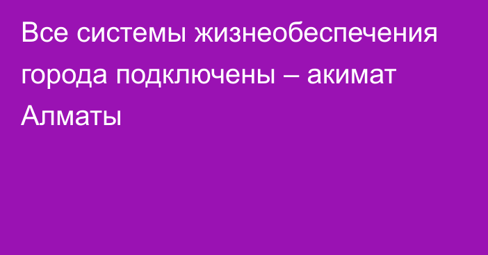 Все системы жизнеобеспечения города подключены – акимат Алматы