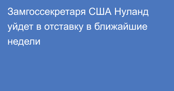 Замгоссекретаря США Нуланд уйдет в отставку в ближайшие недели