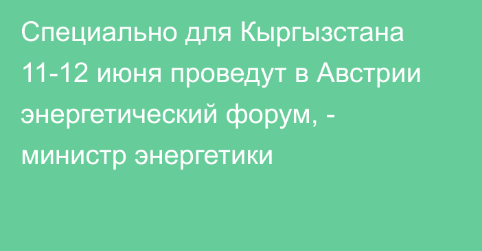 Специально для Кыргызстана 11-12 июня проведут в Австрии энергетический форум, -  министр энергетики