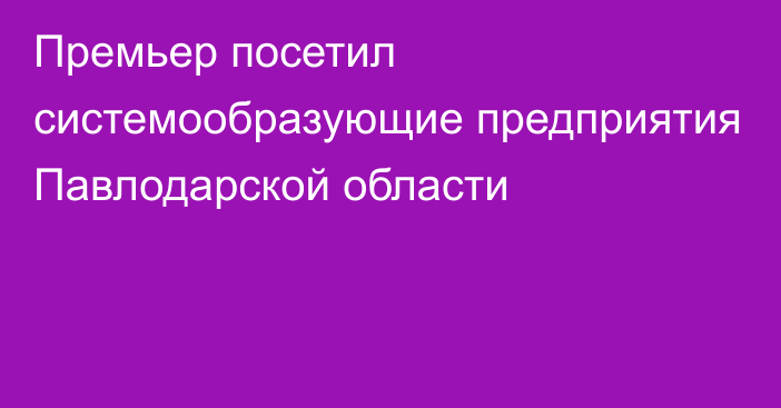 Премьер посетил системообразующие предприятия Павлодарской области