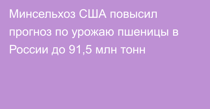 Минсельхоз США повысил прогноз по урожаю пшеницы в России до 91,5 млн тонн