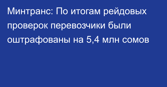 Минтранс: По итогам рейдовых проверок перевозчики были оштрафованы на 5,4 млн сомов