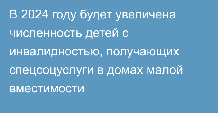 В 2024 году будет увеличена численность детей с инвалидностью, получающих спецсоцуслуги в домах малой вместимости