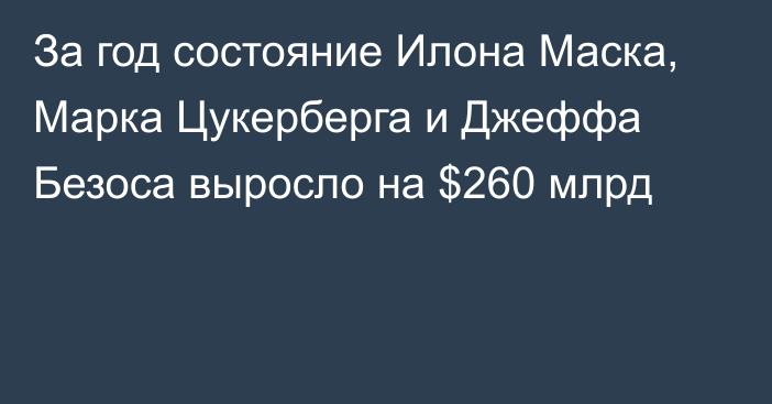 За год состояние Илона Маска, Марка Цукерберга и Джеффа Безоса выросло на $260 млрд