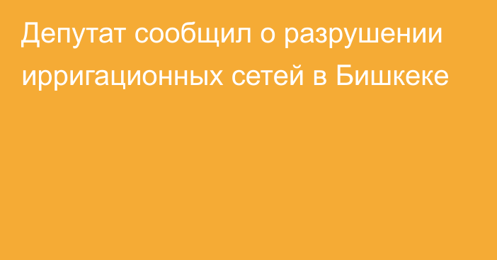 Депутат сообщил о разрушении ирригационных сетей в Бишкеке