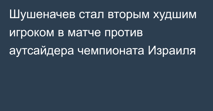 Шушеначев стал вторым худшим игроком в матче против аутсайдера чемпионата Израиля