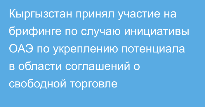 Кыргызстан принял участие на брифинге по случаю инициативы ОАЭ по укреплению потенциала в области соглашений о свободной торговле