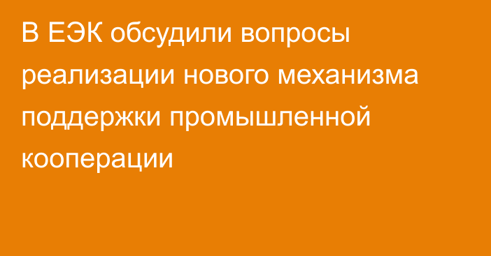 В ЕЭК обсудили вопросы реализации нового механизма поддержки промышленной кооперации