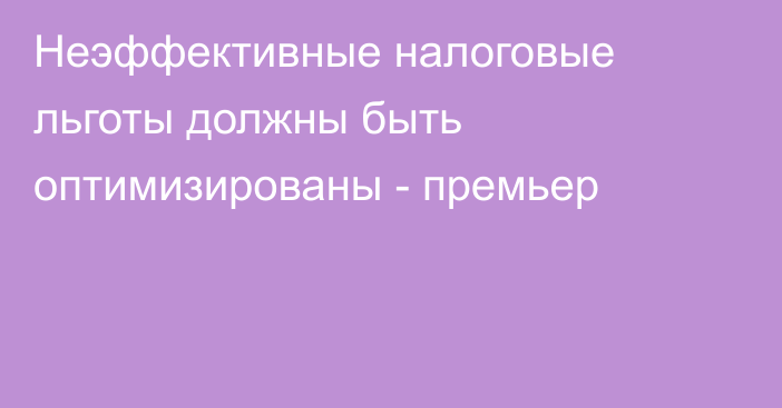 Неэффективные налоговые льготы должны быть оптимизированы - премьер