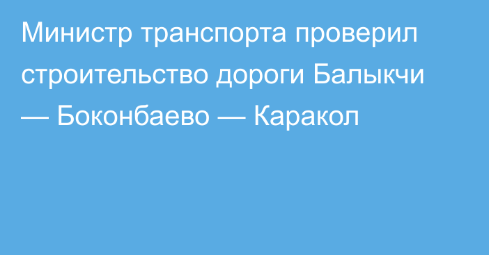 Министр транспорта проверил строительство дороги Балыкчи — Боконбаево — Каракол