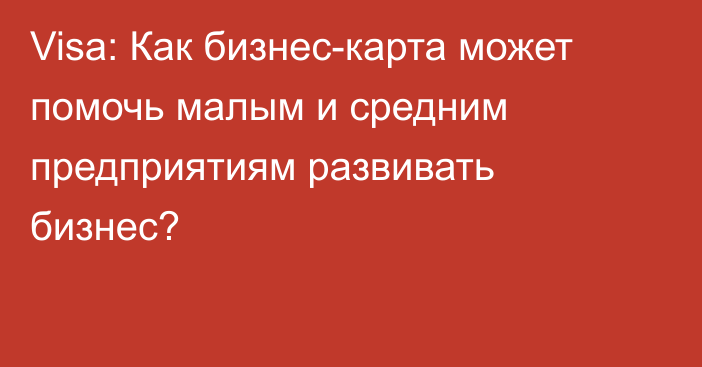 Visa: Как бизнес-карта может помочь малым и средним предприятиям развивать бизнес?