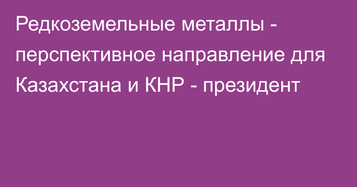 Редкоземельные металлы - перспективное направление для Казахстана и КНР - президент