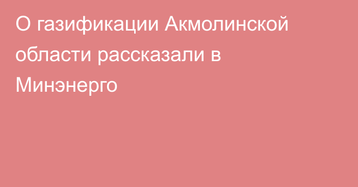 О газификации Акмолинской области рассказали в Минэнерго