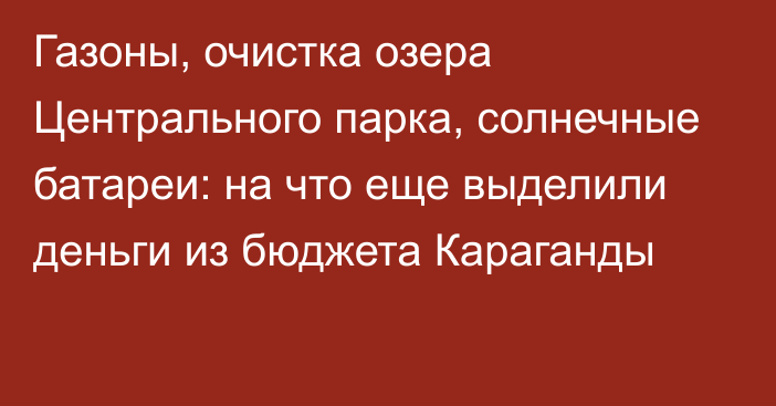 Газоны, очистка озера Центрального парка, солнечные батареи: на что еще выделили деньги из бюджета Караганды