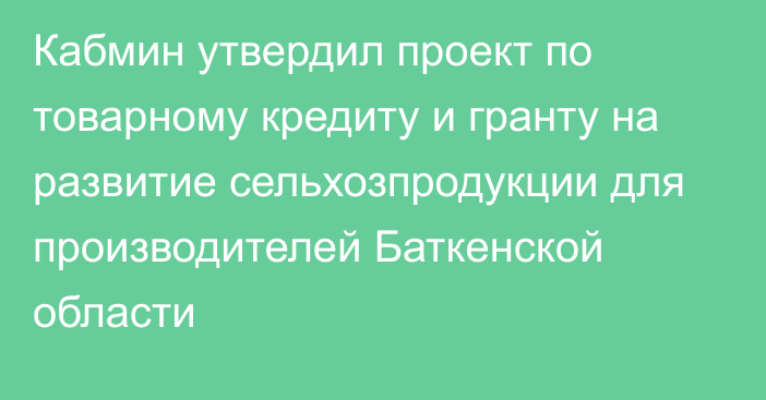 Кабмин утвердил проект по товарному кредиту и гранту на развитие сельхозпродукции для производителей Баткенской области