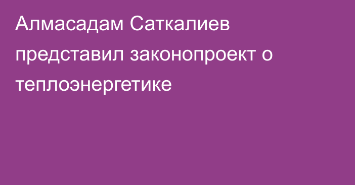 Алмасадам Саткалиев представил законопроект о теплоэнергетике