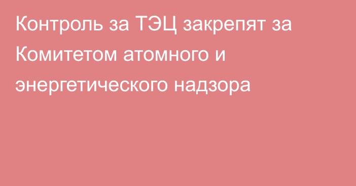 Контроль за ТЭЦ закрепят за Комитетом атомного и энергетического надзора