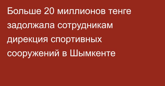 Больше 20 миллионов тенге задолжала сотрудникам дирекция спортивных сооружений в Шымкенте