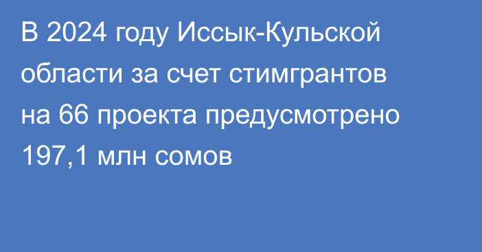 В 2024 году Иссык-Кульской области за счет стимгрантов на 66 проекта предусмотрено 197,1 млн сомов