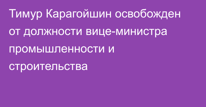 Тимур Карагойшин освобожден от должности вице-министра промышленности и строительства