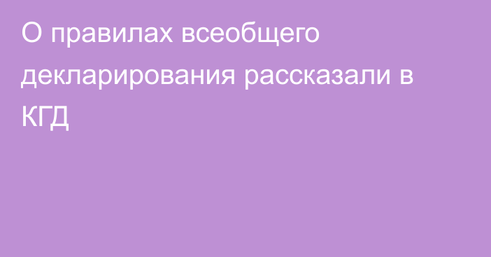 О правилах всеобщего декларирования рассказали в КГД