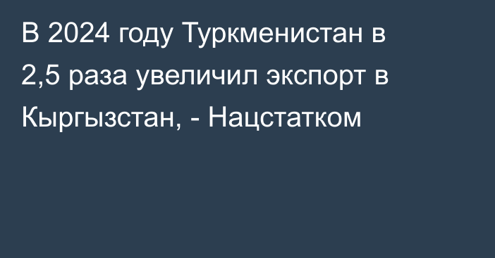 В 2024 году Туркменистан в 2,5 раза увеличил экспорт в Кыргызстан, - Нацстатком