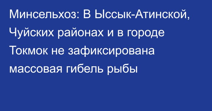 Минсельхоз: В Ыссык-Атинской, Чуйских районах и в городе Токмок не зафиксирована массовая гибель рыбы