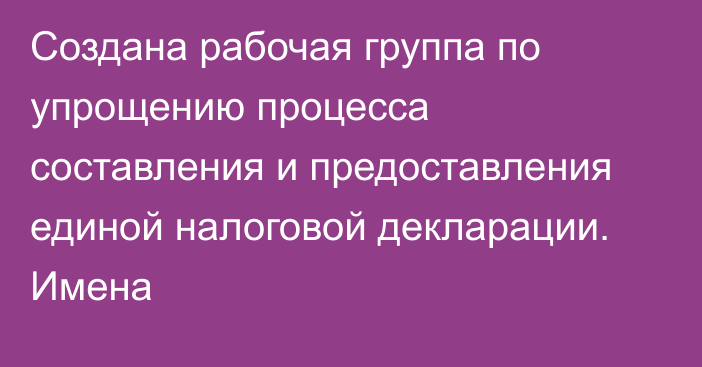 Создана рабочая группа по упрощению процесса составления и предоставления единой налоговой декларации. Имена