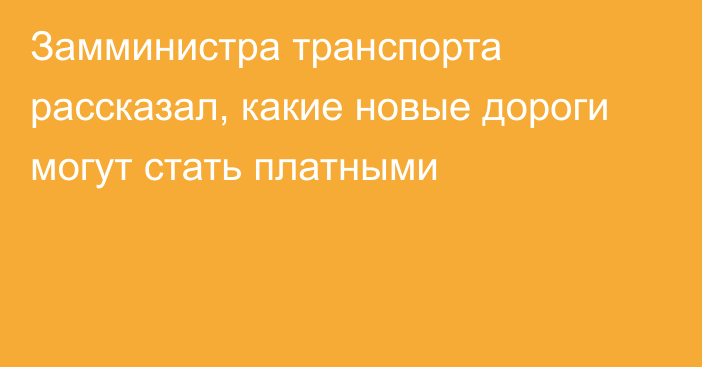 Замминистра транспорта рассказал, какие новые дороги могут стать платными