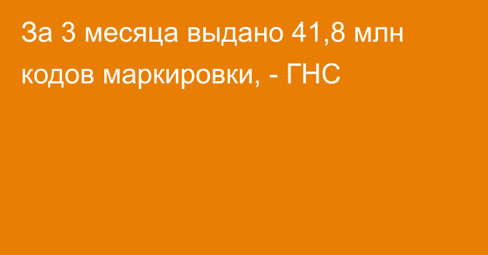 За 3 месяца выдано 41,8 млн кодов маркировки, - ГНС