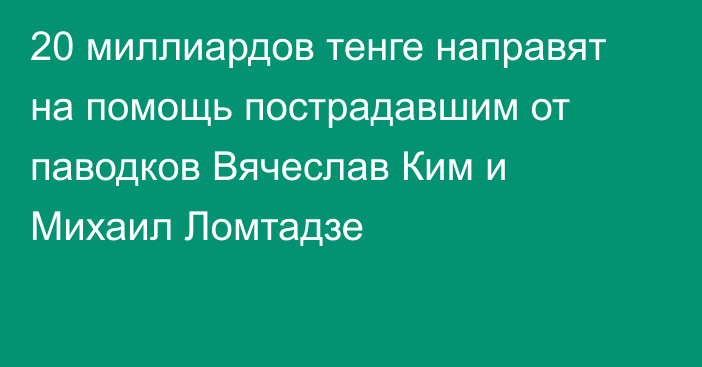 20 миллиардов тенге направят на помощь пострадавшим от паводков Вячеслав Ким и Михаил Ломтадзе