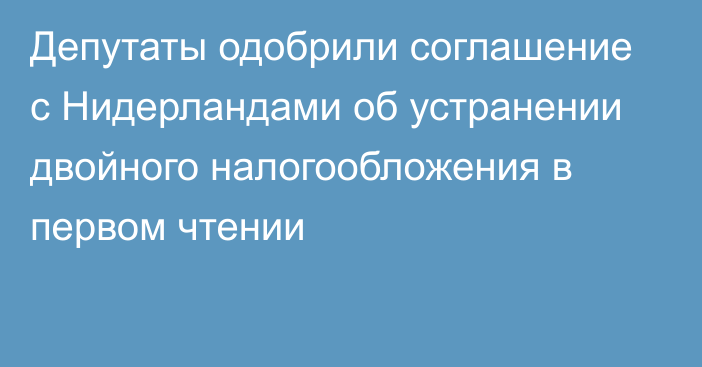 Депутаты одобрили соглашение с Нидерландами об устранении двойного налогообложения в первом чтении