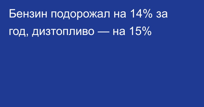 Бензин подорожал на 14% за год, дизтопливо — на 15%