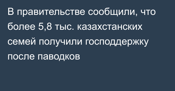 В правительстве сообщили, что более 5,8 тыс. казахстанских семей получили господдержку после паводков