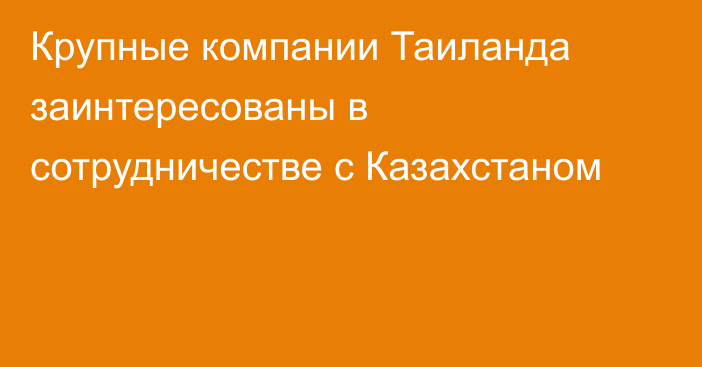 Крупные компании Таиланда заинтересованы в сотрудничестве с Казахстаном