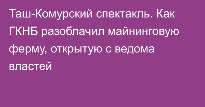 Таш-Комурский спектакль. Как ГКНБ разоблачил майнинговую ферму, открытую с ведома властей