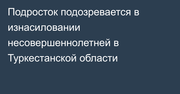 Подросток подозревается в изнасиловании несовершеннолетней в Туркестанской области