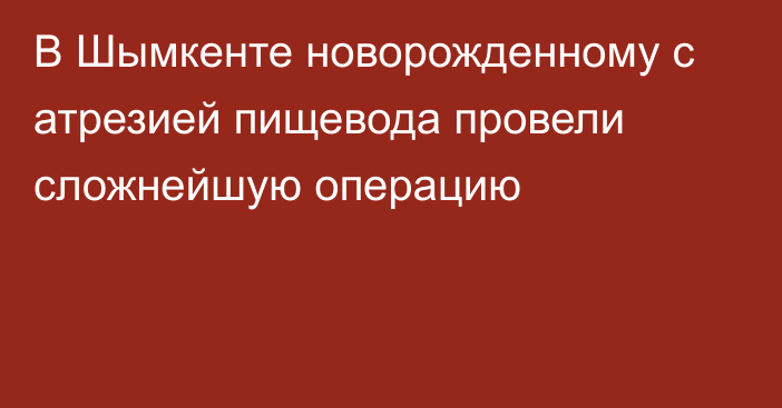 В Шымкенте новорожденному с атрезией пищевода провели сложнейшую операцию