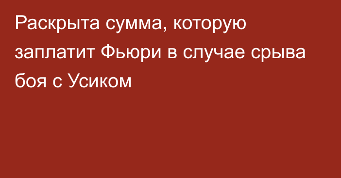 Раскрыта сумма, которую заплатит Фьюри в случае срыва боя с Усиком