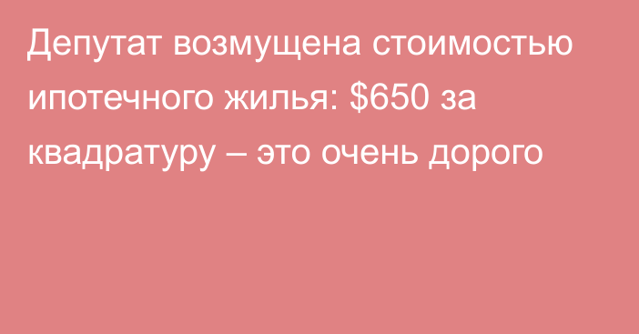 Депутат возмущена стоимостью ипотечного жилья: $650 за квадратуру – это очень дорого