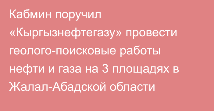 Кабмин поручил  «Кыргызнефтегазу» провести геолого-поисковые работы нефти и газа на 3 площадях в Жалал-Абадской области