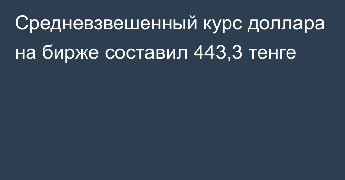 Средневзвешенный курс доллара на бирже составил 443,3 тенге