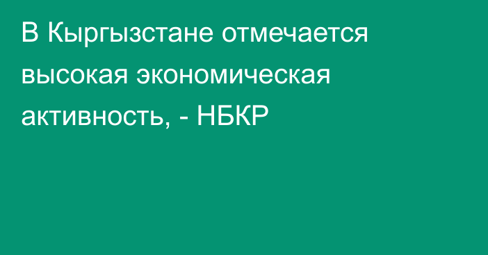 В Кыргызстане отмечается высокая экономическая активность, - НБКР