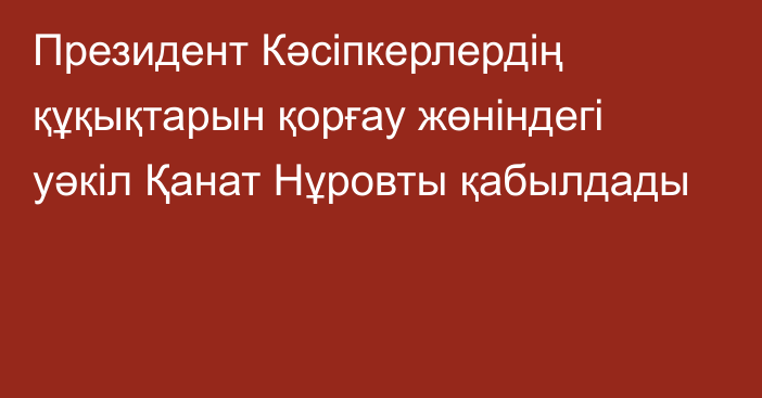 Президент Кәсіпкерлердің құқықтарын қорғау жөніндегі уәкіл Қанат Нұровты қабылдады