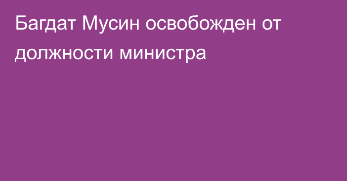 Багдат Мусин освобожден от должности министра